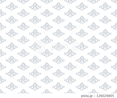 Flower geometric pattern. Seamless vector background. White and gray ornament. Ornament for fabric, wallpaper, packaging. Decorative print 126029005