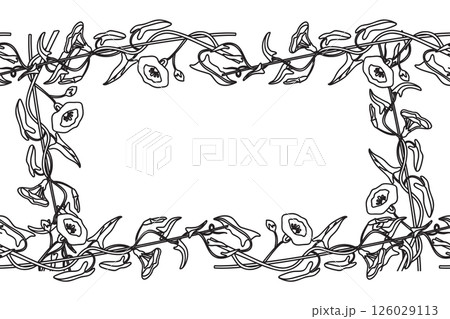 Line art botanical floral frame isolated on white background. Hand drawn outline bindweed plant with Flowers Stems Leaves vector illustration. Graphic design element for Birthday Wedding Greeting Card Line art botanical floral frame isolated on white background. Hand drawn outline bindweed plant with Flowers Stems Leaves vector illustration. Graphic design element for Birthday Wedding Greeting Card 126029113