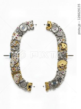 Mechanical Typeface  Design Created from Vintage Clockwork Gears the Character  bracket 126029135