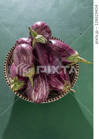 Eggplant in strips. Vegetable food. 126029434