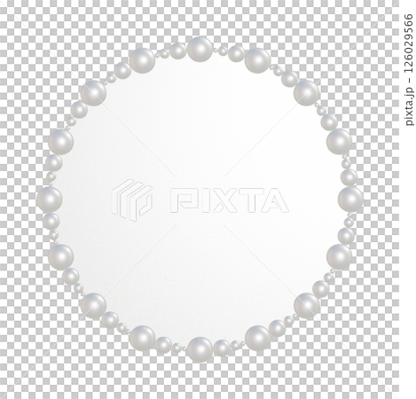 豐滿的圓形鏡框，鑲有白色珍珠。透明板的3DCG插圖 126029566