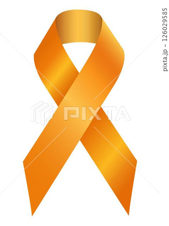 Realistic Awareness Orange ribbon. World Multiple Sclerosis Day, Hunger, Kidney Cancer, Leukemia, Lupus, Malnutrition, Melanoma, Motorcycle Safety concept. 3d tape EPS 10. Design Template for poster 126029585