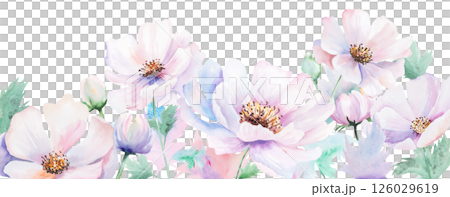 Border made with watercolor pink peony flowers and leaves, pastel wedding isolated illustration Border made with watercolor pink peony flowers and leaves, pastel wedding isolated illustration 126029619