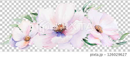 Watercolor bouquet with pink peony flowers and leaves, pastel romantic wedding isolated illustration 126029627