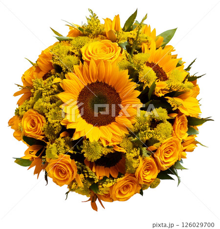 父の日の花、黄色いバラとヒマワリの花束ブーケ 126029700