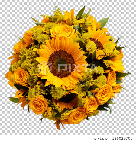 父の日の花、黄色いバラとヒマワリの花束ブーケ 126029700