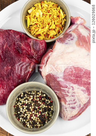 Pieces of raw meat for cooking. Pieces of raw meat for cooking. 126029868