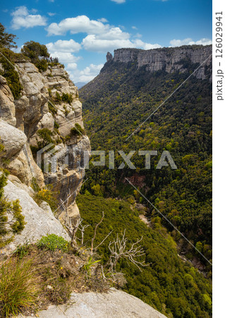 Beautiful spanish mountain landscape near the small village Rupit in Catalonia, park national Beautiful spanish mountain landscape near the small village Rupit in Catalonia, park national 126029941