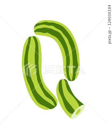 Veggie alphabet, English letter A made from fresh vegetables. Zucchini. Decoration concept for books, menus or shops. Vegetable lettering design on white background Veggie alphabet, English letter A made from fresh vegetables. Zucchini. Decoration concept for books, menus or shops. Vegetable lettering design on white background 126030184