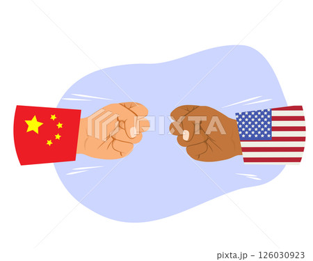 China vs USA Fists Trade Tariffs Conflict Cartoon Vector Illustration 126030923