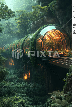 A futuristic hyperloop pod station showcases transparent architecture, launching a new era of transportation innovation 126031158