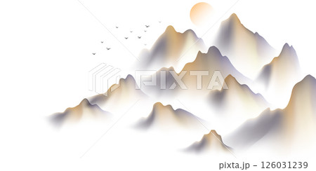 Modern design vector illustration of beautiful Chinese ink landscape painting. 126031239