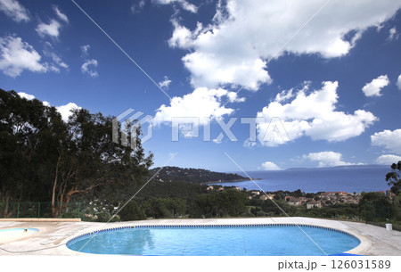 poolside in Le Lavandou, French Riviera, Var, France poolside in Le Lavandou, French Riviera, Var, France 126031589