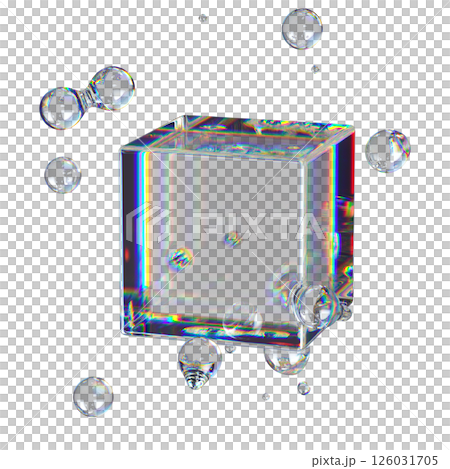 Metaball Liquid Transparent Iridescent Blobs With Rotating Cube. 126031705