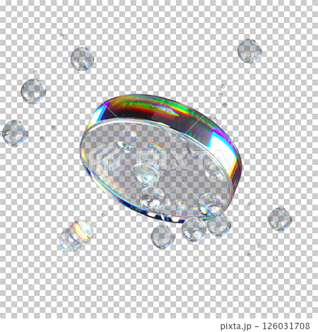 Metaball Liquid Transparent Iridescent Blobs With Rotating Disc. Metaball Liquid Transparent Iridescent Blobs With Rotating Disc. 126031708