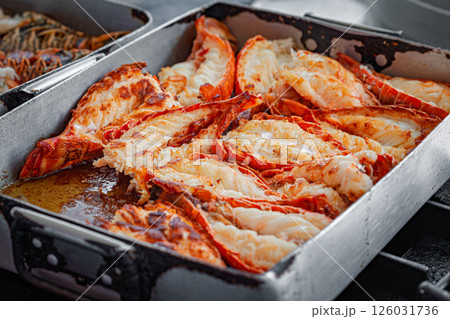 Fried lobsters in a pan on a plate... Fried lobsters in a pan on a plate... 126031736