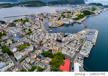 Aksla at the city of Alesund aerial photography, Norway Aksla at the city of Alesund aerial photography, Norway 126031795