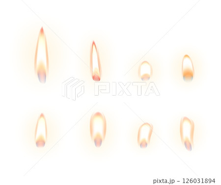 Realistic fire effects different intensity. Flame of candle, match, gas oven or heater. Isolated set burn wick, various flames vector clipart 126031894