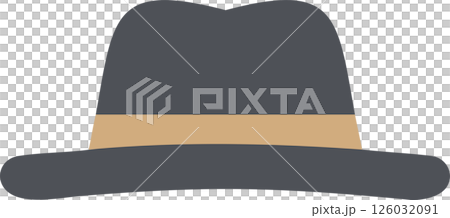 Simple Dark Gray Fedora Hat Illustration with Tan Band 126032091