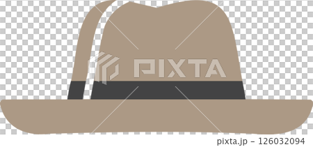 Simple Tan Fedora Hat Illustration with Dark Gray Band 126032094
