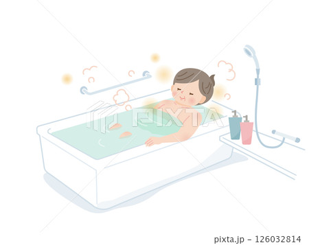 お風呂に入ってのんびりする太った中年女性 126032814