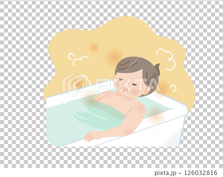 A fat middle-aged woman relaxing in the bath 126032816