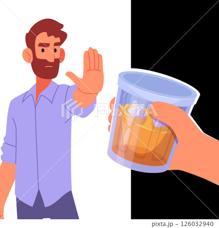 Stop alcohol. concept illustration with angry man stopped hand gestures 126032940