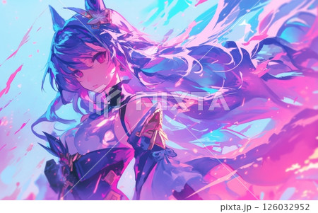 躍動感あふれる白髪の美少女キャラクター・アニメスタイルのファンタジーイラスト 躍動感あふれる白髪の美少女キャラクター・アニメスタイルのファンタジーイラスト 126032952