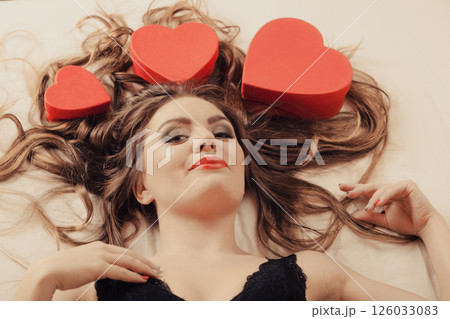 Portrait of happy woman. Valentines day love. 126033083