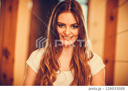 Portrait of happy cute pretty young woman girl. Portrait of happy cute pretty young woman girl. 126033088