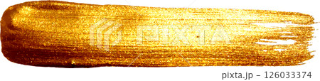 Golden hand drawn smear stain. Acrylic texture with paper effect. Gold brush stroke. Design element. 126033374