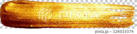 Golden hand drawn smear stain. Acrylic texture with paper effect. Gold brush stroke. Design element. 126033374