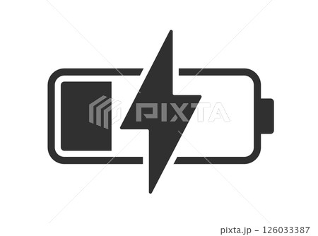 Low battery icon symbol. Battery charging logo sign. Vector illustration image. Isolated on white background. 126033387