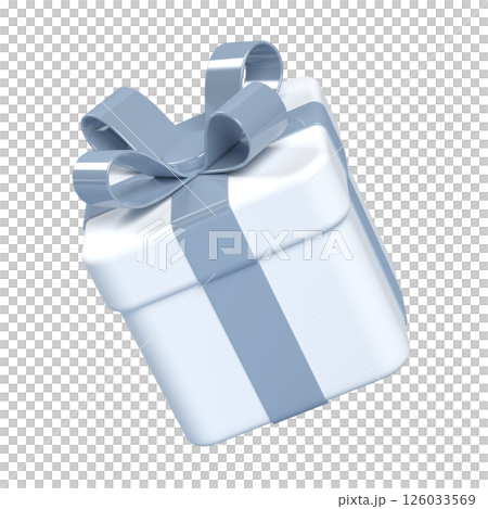 3d gift box with bow, white and blue 126033569