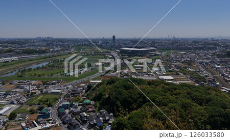 新横浜公園や横浜国際総合競技場・（空撮）- 神奈川県横浜市,日本 126033580