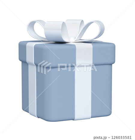 3d gift box with bow, white and blue 126033581
