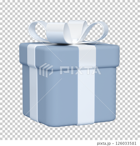3d gift box with bow, white and blue 126033581