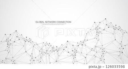 Global network connection idea template. Abstract tech network connection dots. Digital technology and big data analysis background with plexus lines. Geometric background with abstract mesh 126033598