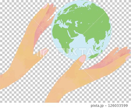 雙手輕輕托住地球以及歐亞大陸、非洲和印度洋球體的插圖 126033599