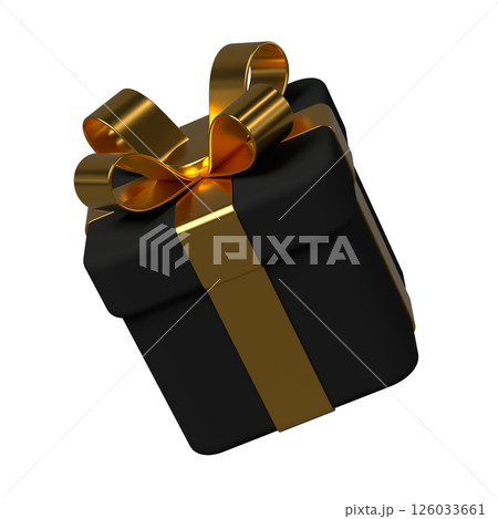3d gift box with bow, gold and black 126033661