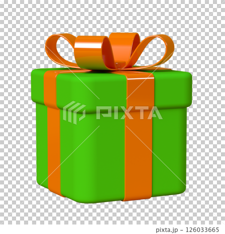 3d gift box with bow, green and orange 126033665