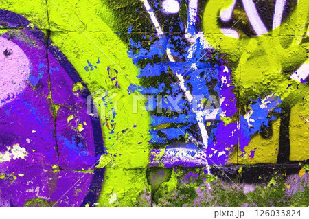 Abstract Neon Graffiti Wall Art in Fluorescent Green, Purple, Blue for Funky Urban 2000s Style 126033824