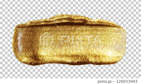 Golden hand drawn smear stain. Acrylic texture with paper effect. Gold brush stroke. Design element. 126033943