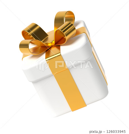 3d gift box with bow, white and gold 126033945