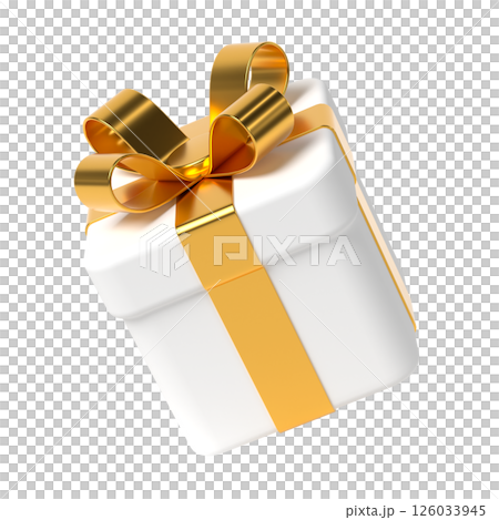 3d gift box with bow, white and gold 3d gift box with bow, white and gold 126033945
