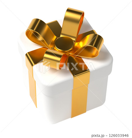 3d gift box with bow, white and gold 126033946