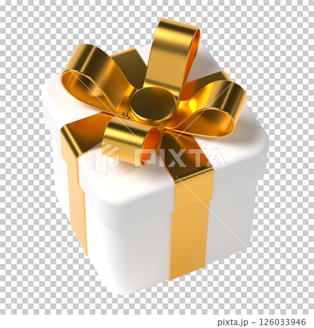 3d gift box with bow, white and gold 126033946