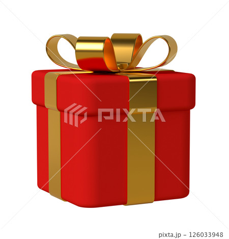 3d gift box with bow, red and gold 126033948
