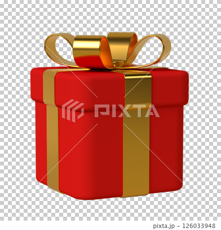 3d gift box with bow, red and gold 126033948