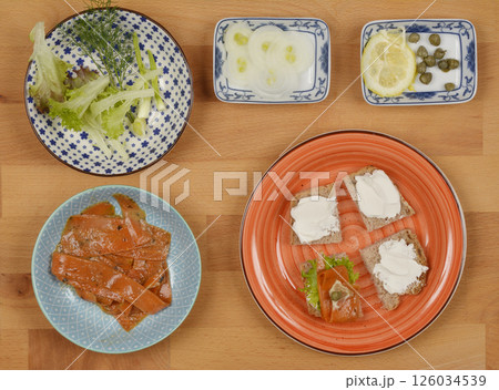 Preparing vegan salmon sandwiches 126034539